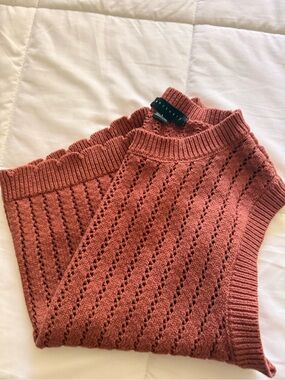 Sanctuary Rust Pointelle Scalloped Neck Knit Top